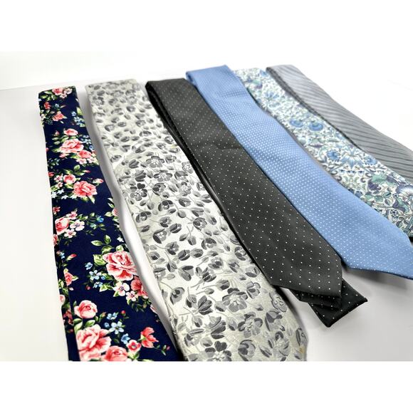 Men’s Tie Lot of 6 — Floral & Modern Polka Dot Styles Express, H&M, Calvin Klein - Picture 1 of 11